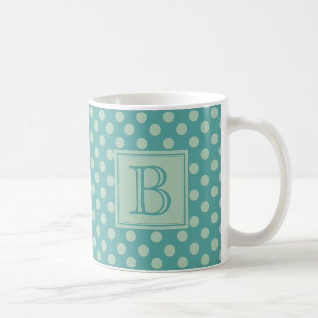 Türkises Monogramm-Punktmuster Kaffeetasse (Rechts)