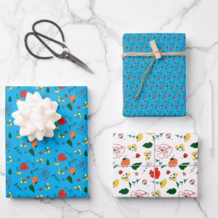 Türkises Muster rotes Wildblumen-Geschenkpapier Geschenkpapier Set
