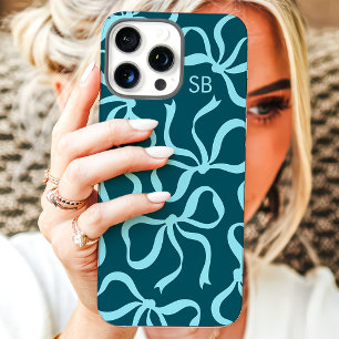 Türkises Schleifen-Monogramm iPhone 16 Pro Max Hülle