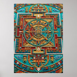 Türkises und goldenes Mandala-Muster Poster