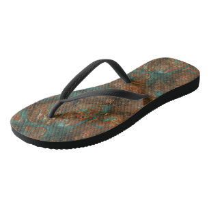 Türkises und rostfarbenes Marmor-Abstrakt Flip Flops