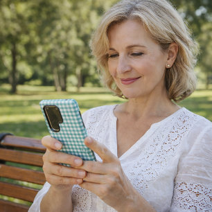 Türkises und weißes Gingham-Karo-Muster  Samsung Galaxy Hülle