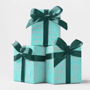 Türkises und weißes griechisches Schlüssel-Muster Geschenkpapier