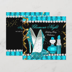 Türkisfarben Aqua Glamour Nacht Gold Schwarz Einladung