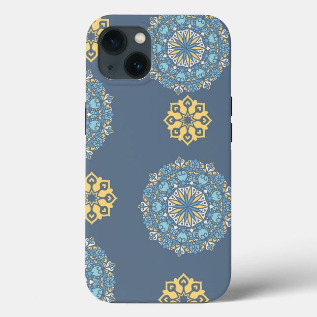 Türkisfarben Aquamarin Blau und Gelb Mandala Kunst Case-Mate iPhone Hülle (Rückseite)