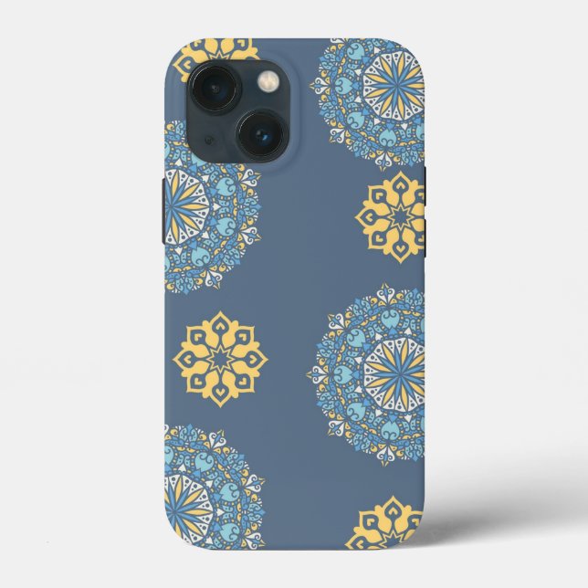 Türkisfarben Aquamarin Blau und Gelb Mandala Kunst Case-Mate iPhone Hülle (Rückseite)