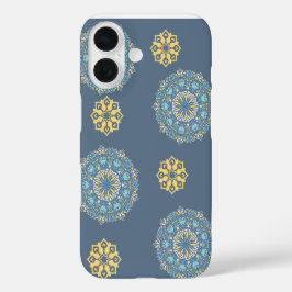 Türkisfarben Aquamarin Blau und Gelb Mandala Kunst iPhone 16 Hülle