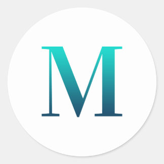Türkisfarben Aquamarin blauer Farbverlauf "M" Seri Runder Aufkleber