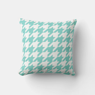 Türkisfarben / Aquamarin, großes Houndstooth-Muste Kissen