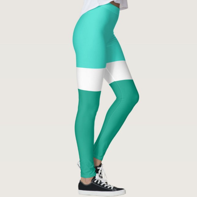 Türkisfarben Aquamarine Farbblockstilgestaltung Leggings (Von Creator hochgeladen)