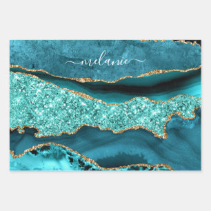 Türkisfarben Blau Gold Glitter Türkis Benutzerdefi Geschenkpapier Set