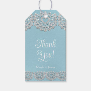 Türkisfarben Blau Weiß Spitze Herz Hochzeit Braut- Geschenkanhänger