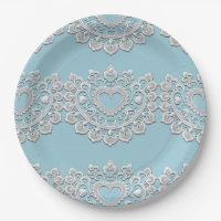 Türkisfarben Blau Weiße Spitze Herz Hochzeit Braut