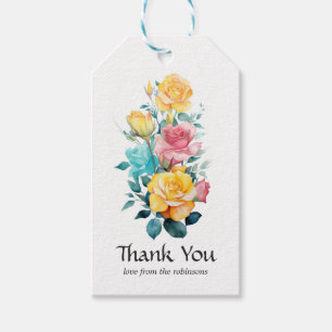 Türkisfarben, Gelb und Rosa Blumenhochzeit Geschenkanhänger