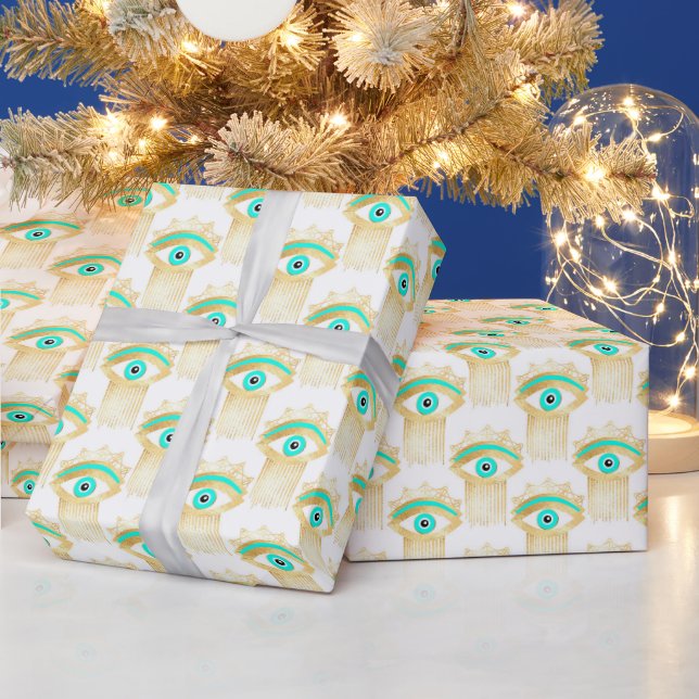 Türkisfarben Gold und blaues drittes Auge Geschenkpapier (Feiertage)