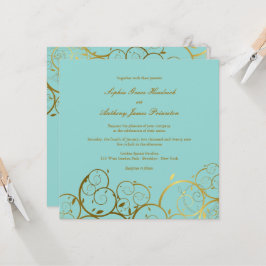 Türkisfarben & Goldene Spiralen Elegante Hochzeit Einladung
