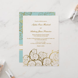 Türkisfarben & Goldene Spiralen Elegante Hochzeit Einladung