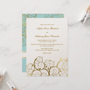 Türkisfarben & Goldene Spiralen Elegante Hochzeit Einladung