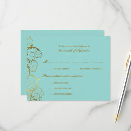 Türkisfarben & Goldene Spiralen Elegante Hochzeit RSVP Karte