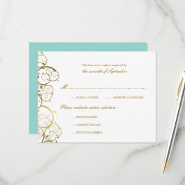 Türkisfarben & Goldene Spiralen Elegante Hochzeit RSVP Karte