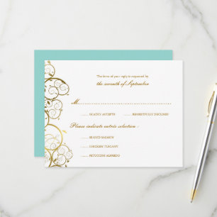 Türkisfarben & Goldene Spiralen Elegante Hochzeit RSVP Karte