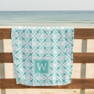 Türkisfarben-Hawaiianische Muster-Monogramm Strandtuch