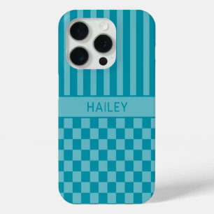 Türkisfarben kariert gestreift personalisiert Case-Mate iPhone hülle