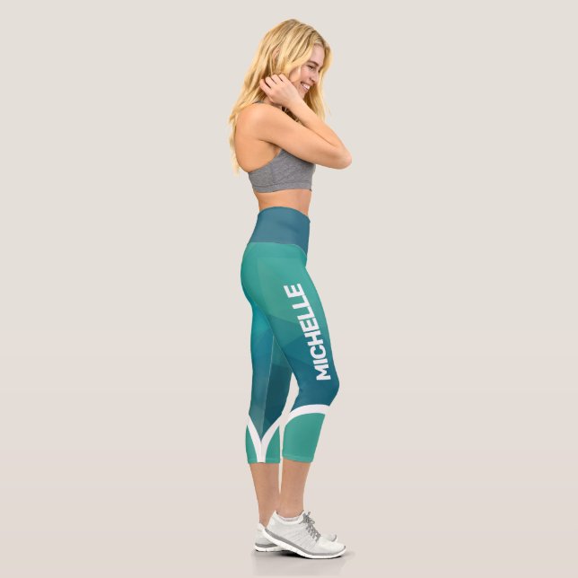 Türkisfarben mit weißem Streifen, modern Capri Leggings (Rechts)
