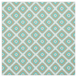 Türkisfarben Orange Diamant Quadrate Ikat-Muster Stoff
