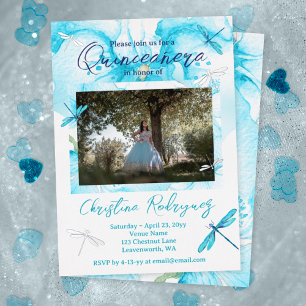Türkisfarben Orchid, Dragonfly Quinceanera Folieneinladung