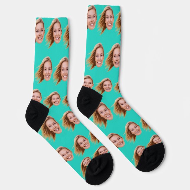 Türkisfarben Personalisiertes Foto Socken (Rechts)