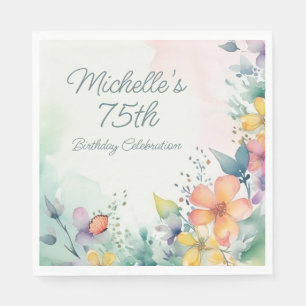 Türkisfarben Rosa Gelb Pastell Blumen 75. Geburtst Serviette