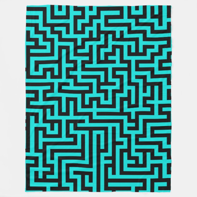 Türkisfarben-schwarze Labyrinthlinien Fleecedecke (Vorderseite)
