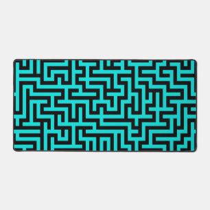 Türkisfarben-schwarze Labyrinthlinien Schreibtischunterlage