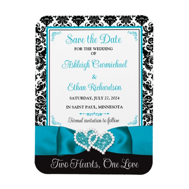 Türkisfarben, Schwarze Liebe Herz Hochzeitssache D Magnet (Vertikal)