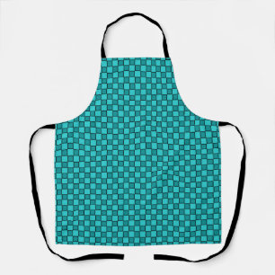Türkisfarben-schwarzes Schachbrett-Gingham-Muster Schürze