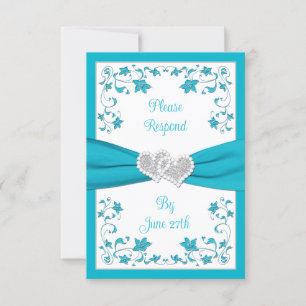 Türkisfarben, Silberne Liebe Herz für Hochzeit RSV Einladung