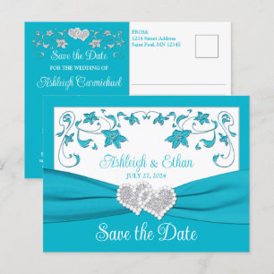 Türkisfarben, Silberne Liebe Hört Save the Date Postkarte