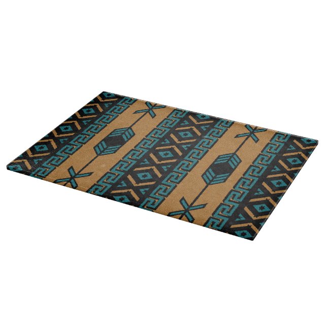 Türkisfarben Südwestdesign Aztec Tribal Muster Schneidebrett (Ecke)