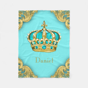 Türkisfarben Teal Blau Gold Prinzenkrone Baby Fleecedecke