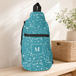 Türkisfarben Terrazzo Custom Monogram Crossbody Bag