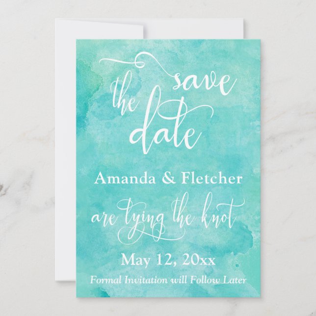 Türkisfarben-Typografie Save the Date (Vorderseite)