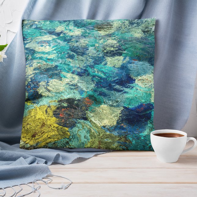 Türkisfarben und Aquamarines Abstraktes Wasserfarb Kissen (Add your own abstract photo to create a personalized pillow.)