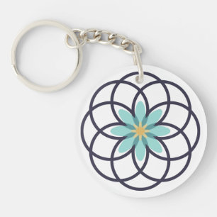 Türkisfarben und blau-blaue Blume-Design Akryllisc Schlüsselanhänger