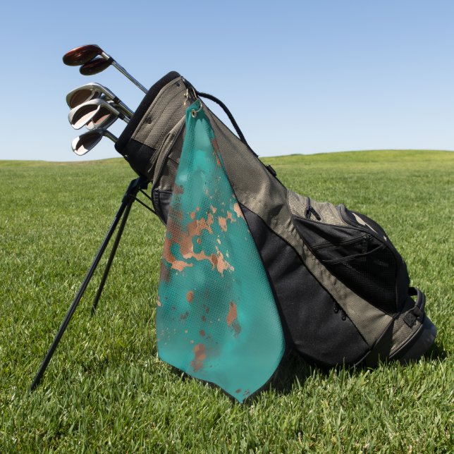 Türkisfarben und Bronze Golfhandtuch (Gras)