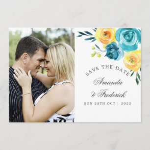 Türkisfarben und gelbe Blütenhochzeit retten das D Save The Date