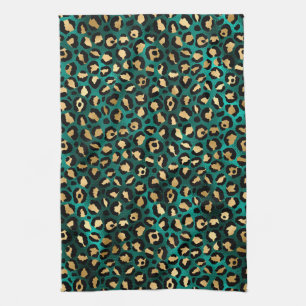 Türkisfarben und Gold Leopard Serie Design 3 Geschirrtuch