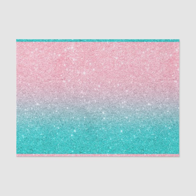 Türkisfarben und rosa Imitate Glitzer ombre Seidenpapier (Vorderseite)