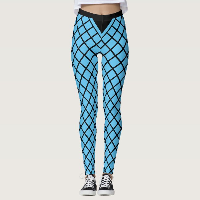 Türkisfarben und schwarzes Diamantmuster Leggings (Vorderseite)