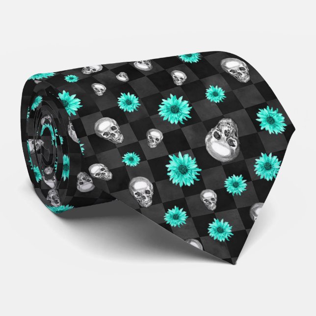 Türkisfarben und Sonnenblumen, Design 7 Krawatte (Gerollt)